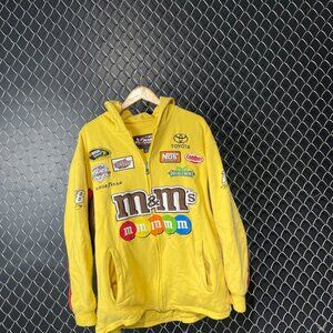 Vintage Style NASCAR M&M’s Racing Hoodie Jacket Yellow Full Zip Goodyear Toyota